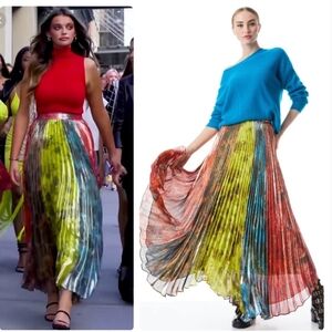 Alice + Olivia Red Yellow Pleated Maxi Skirt Cocktail